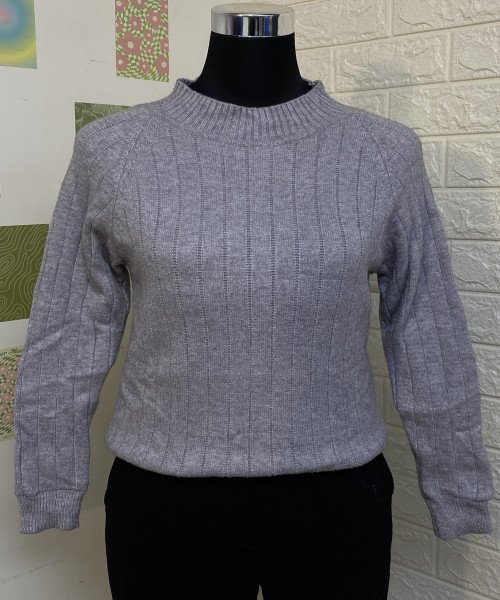 Grey Turtle Neck Knitted  Pullover