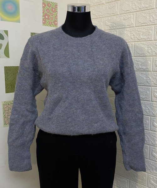 Grey  Round Neck  Knitted  Pullover