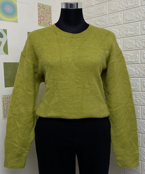 Green  Round  Neck Knitted  Pullover