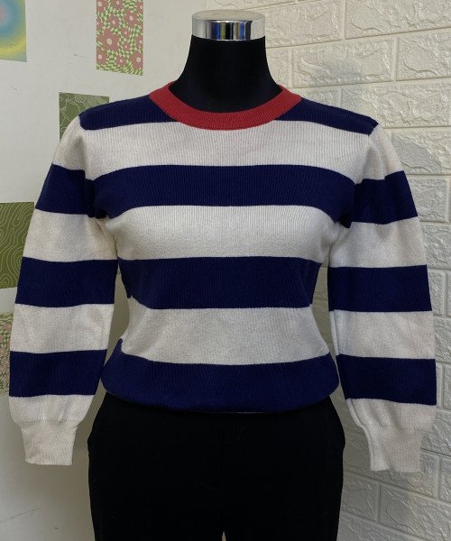 Navy Blue With White Knit Pullover