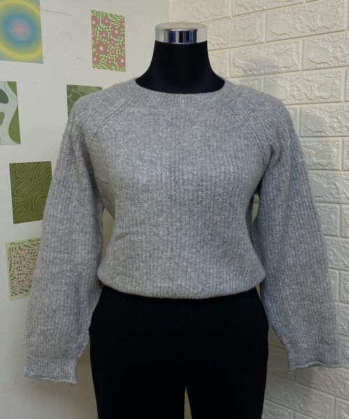 Grey Round Neck Winter Knitted Pullover