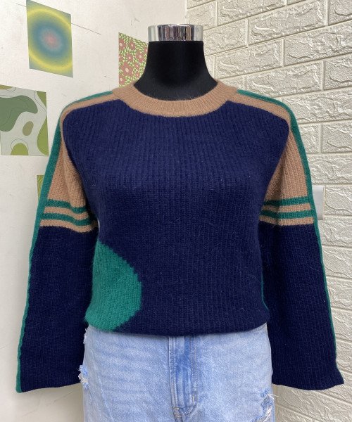 Navy Blue Winter Knitted  Pullover