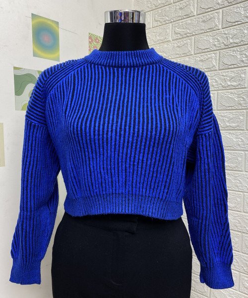 Blue With Black  Line  Knitted  Pullover