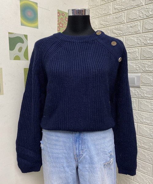 Navy  Blue  Knitted  Pullover