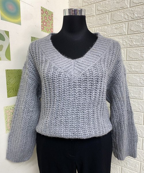 V Neck Grey Winter Pullover