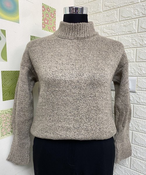 Brown Turtle Neck Knit Pullover