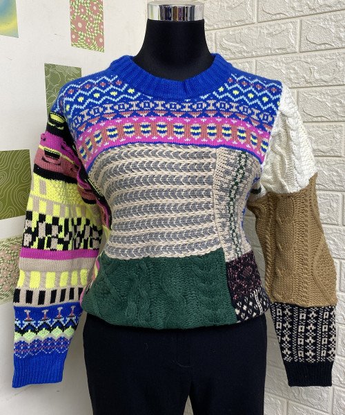 Multi Colour  Round  Neck  Knitted  Pullover