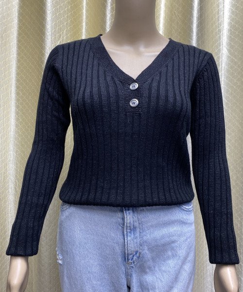 Black V Neck Knitted Top