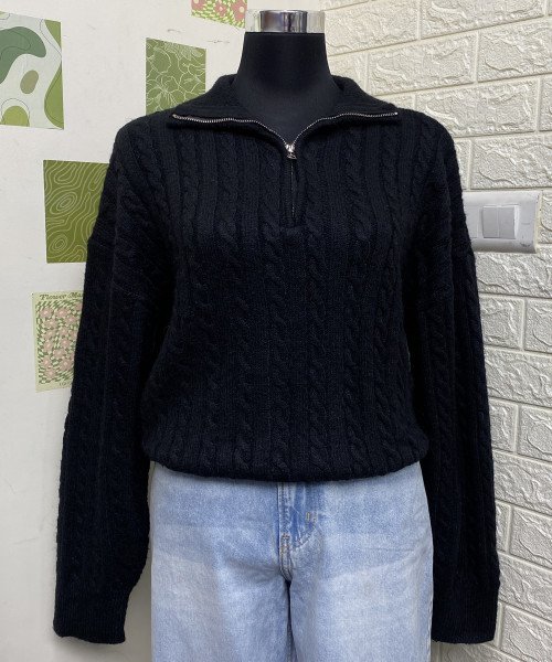 Black  Winter  Knitted  Pullover