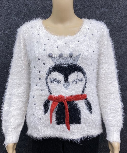 White Printed Winter Fur Pullover