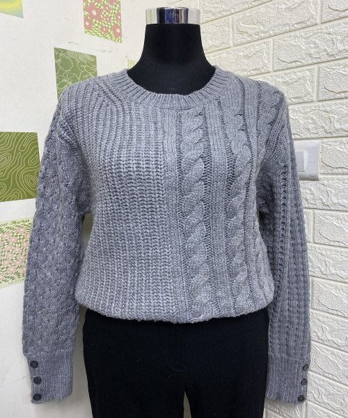 Grey  Round Neck Winter Knit Pullover