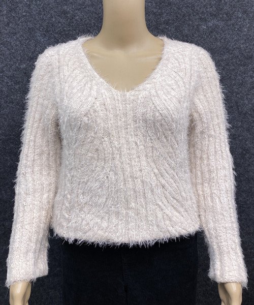 Light Pink  V Neck Fur Pullover