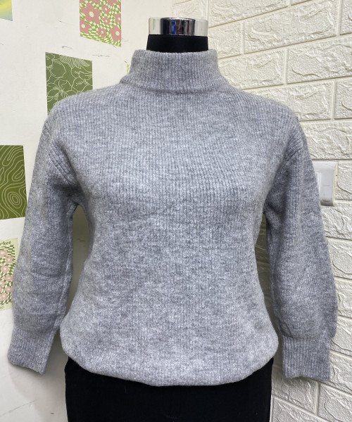 Grey High Neck Knit Pullover