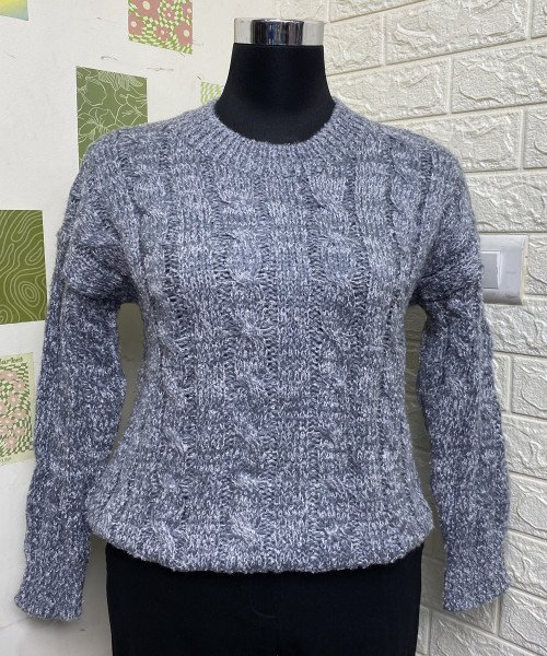 Grey Round Neck Winter Knit Pullover