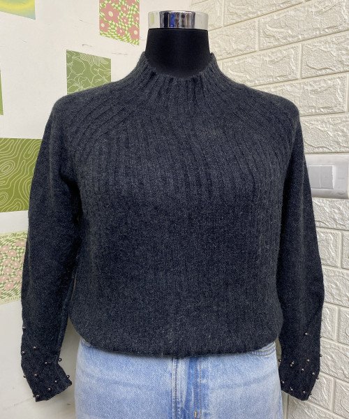 Dark Grey High Neck Knit Pullover