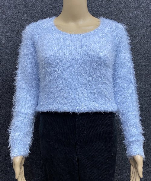 Sky  Blue Round Neck Fur  Pullover