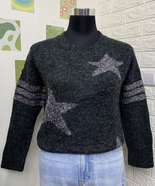 Round Neck Star Print Knitted Pullover