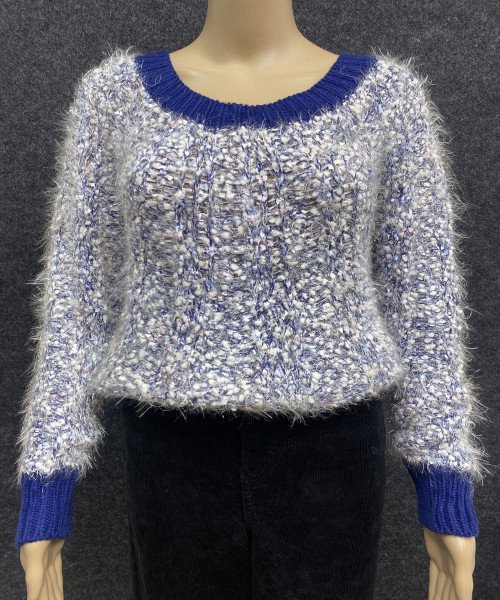 Blue With White Knit Fur Pullover