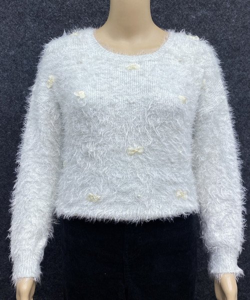 Sky Blue Round Neck Winter Fur Pullover