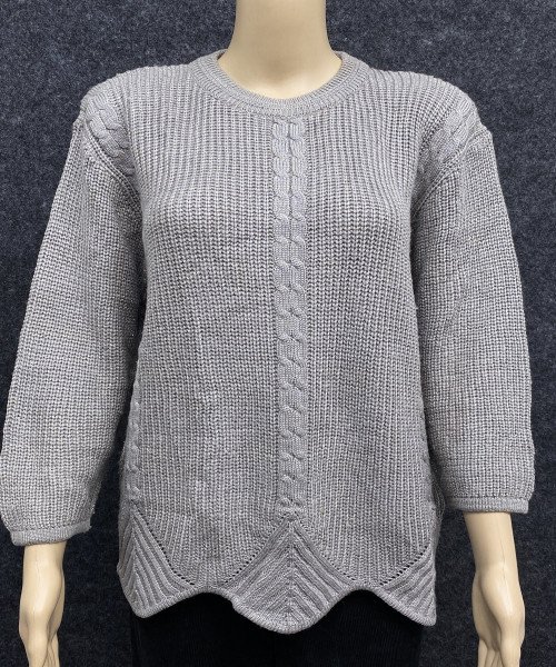 Grey Round Neck Long Knit Pullover