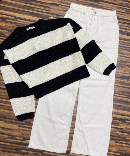 White With Black and White Pullover