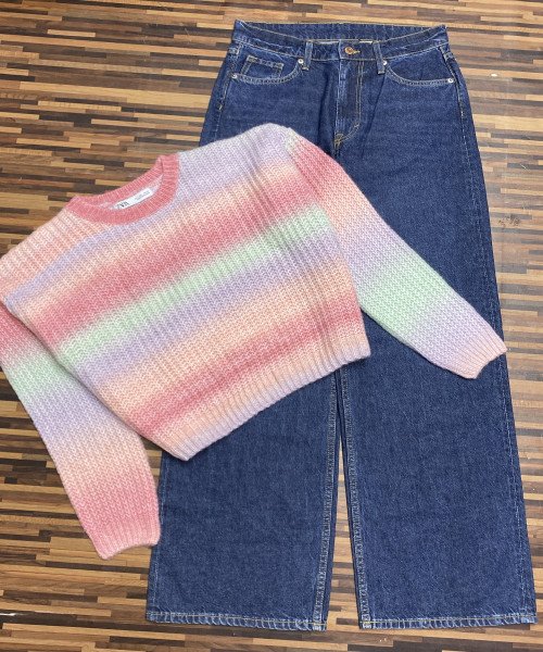 Blue  Jeans With Multi Colour Pullover