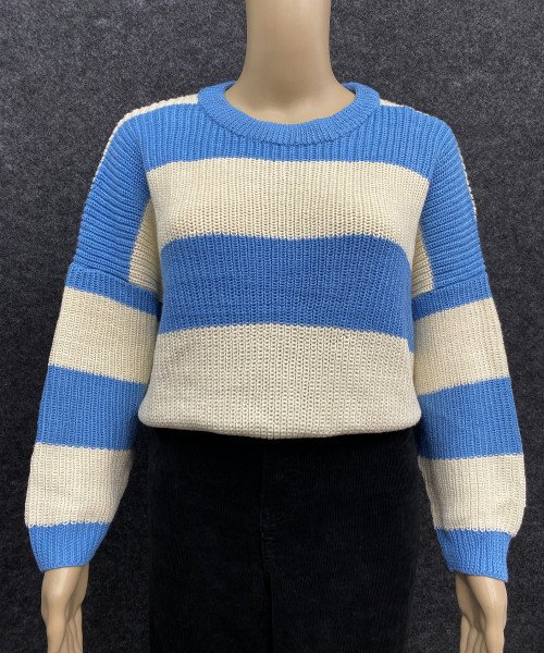 Blue  With White Knitted Pullover