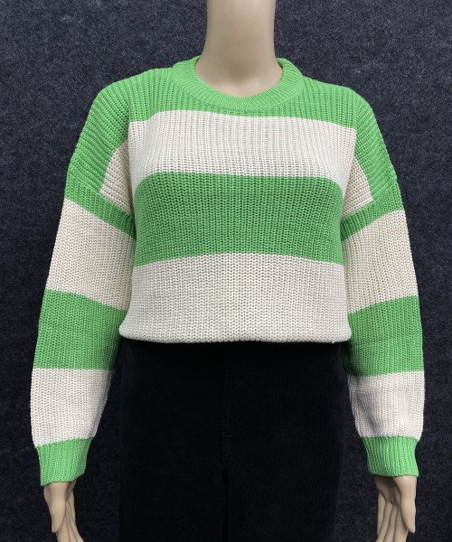 Parrot  Green Colour With White Round Neck Knitted Pullover