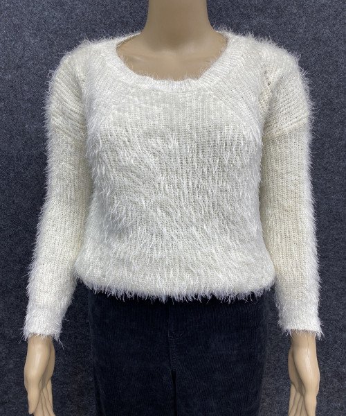 White  Round  Neck Winter Fur Pullover