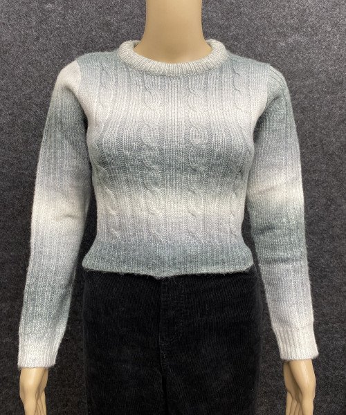 Grey With White Round Neck Knitted Pullover