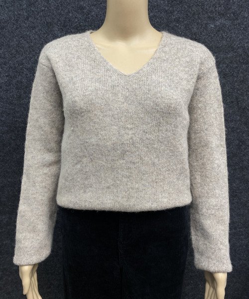 Light Brown V neck Knit Pullover