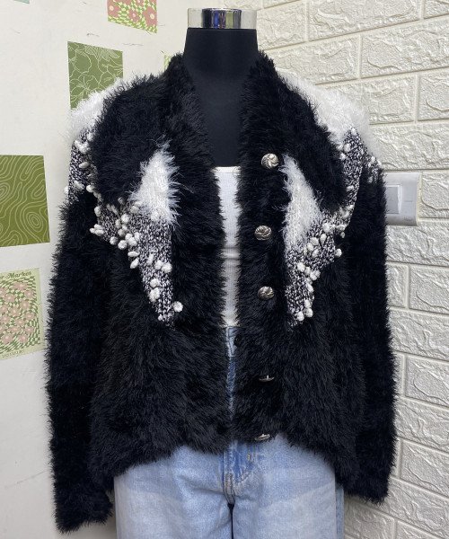 Black  With  White Fur Shrug