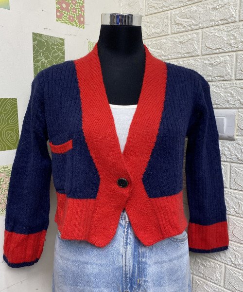 Red With Black Knitted Shrug