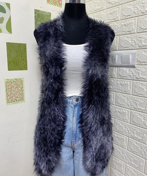 Grey With Black Fur Winter Shrug