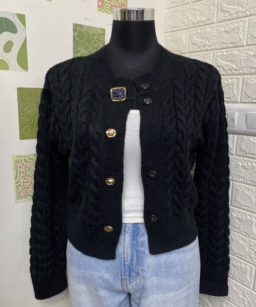 Black Winter Knitted Cardigan