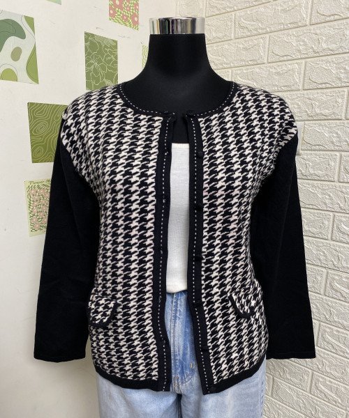 Black With  White Knitted Shrug