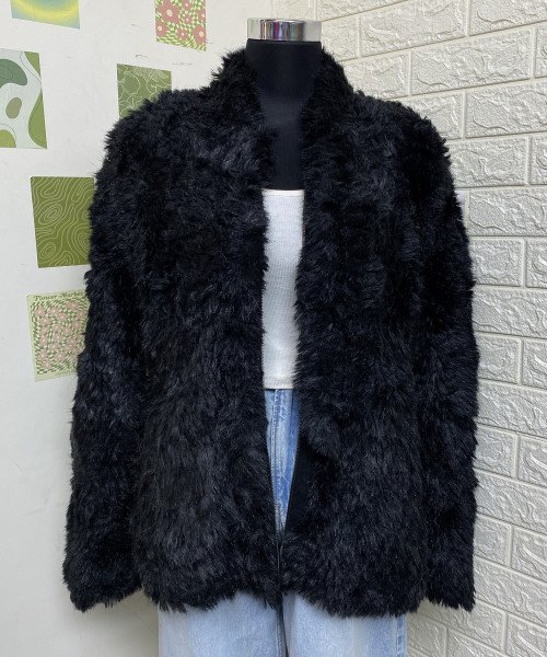 Black Soft Fur Winter Cardigan