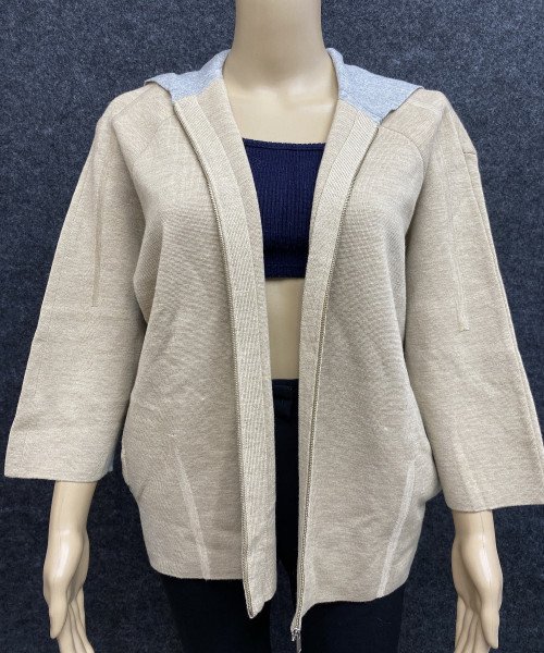 Light Brown With Grey Knitted Zipper