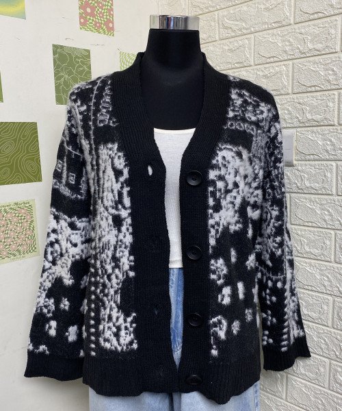 Black With White Winter Cardigan