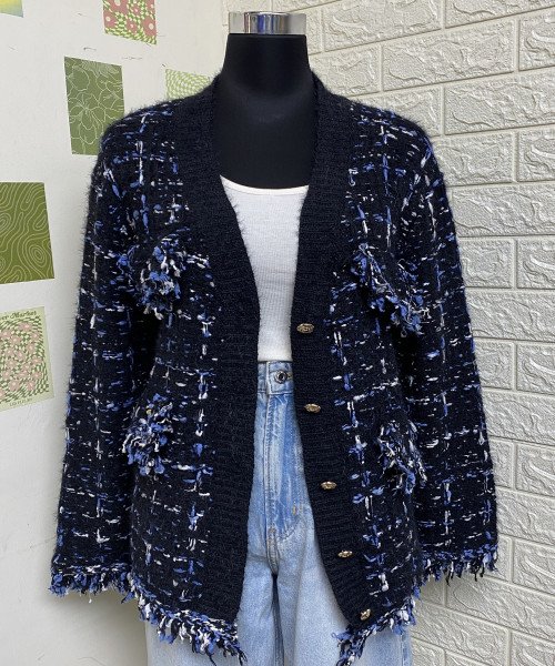 Blue With Black Winter Cardigan