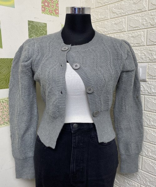 Grey Crop Winter Cardigan