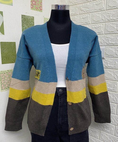 Blue With Yellow Winter Cardigan