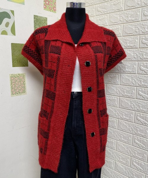 Red  With Black Cardigan