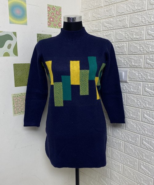 Navy Blue Winter Knitted Dress