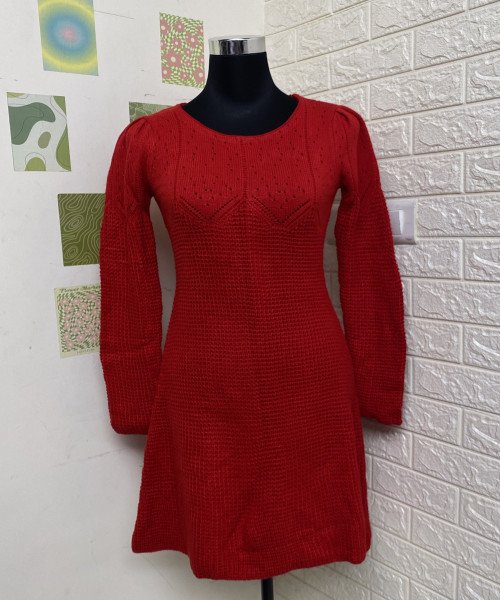 Red Round Neck Winter Dress