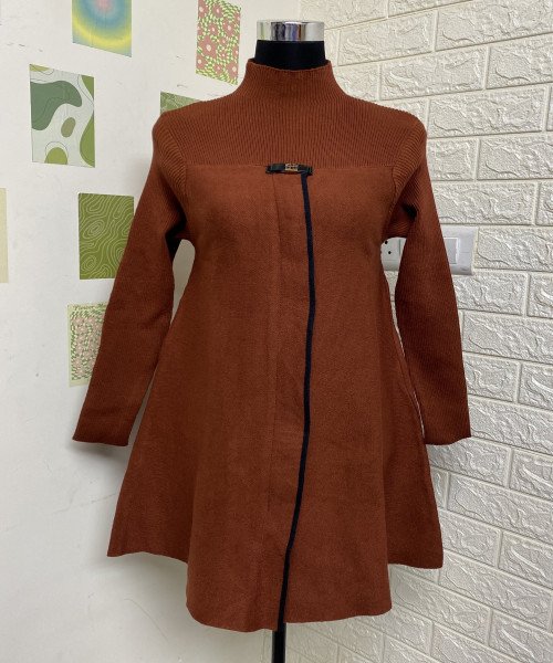 Brown Turtle Neck Winter Dress