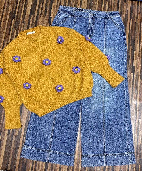 Blue Jeans With Winter Pullover