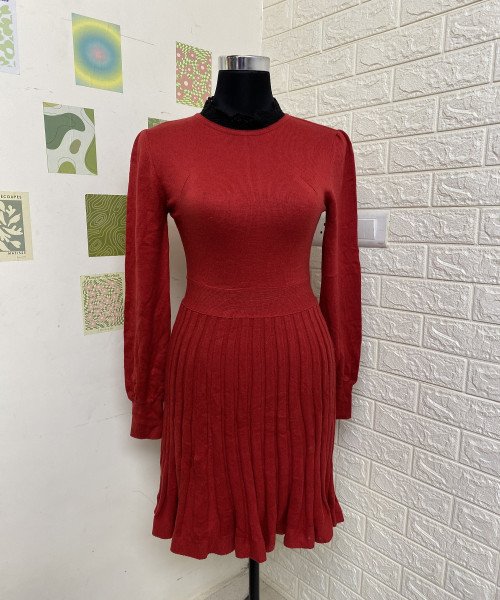 Red  With Black Winter Dress