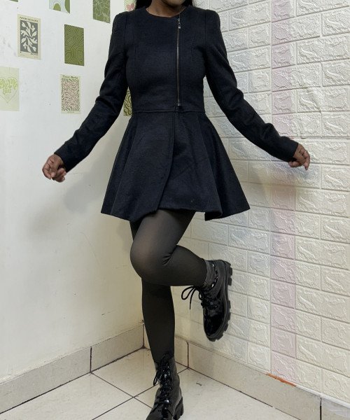 Women Black Frock Style Coat