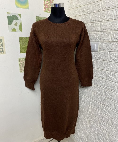 Brown Round Neck Winter Dress